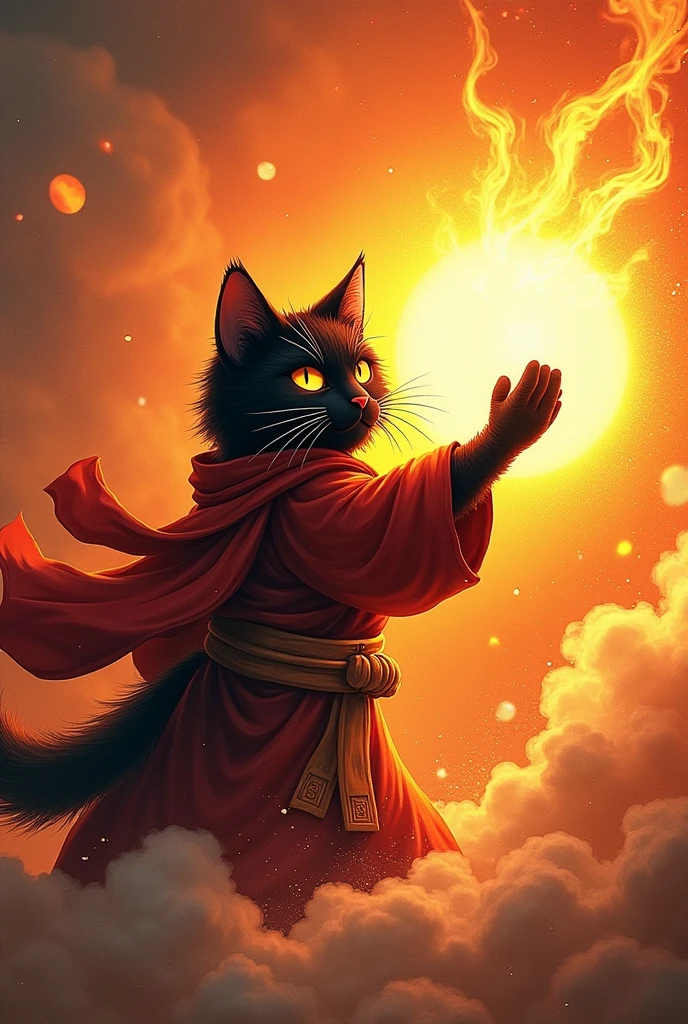 Black cat doing Kamehameha、(Kamehameha pose)、Sun Wukong、