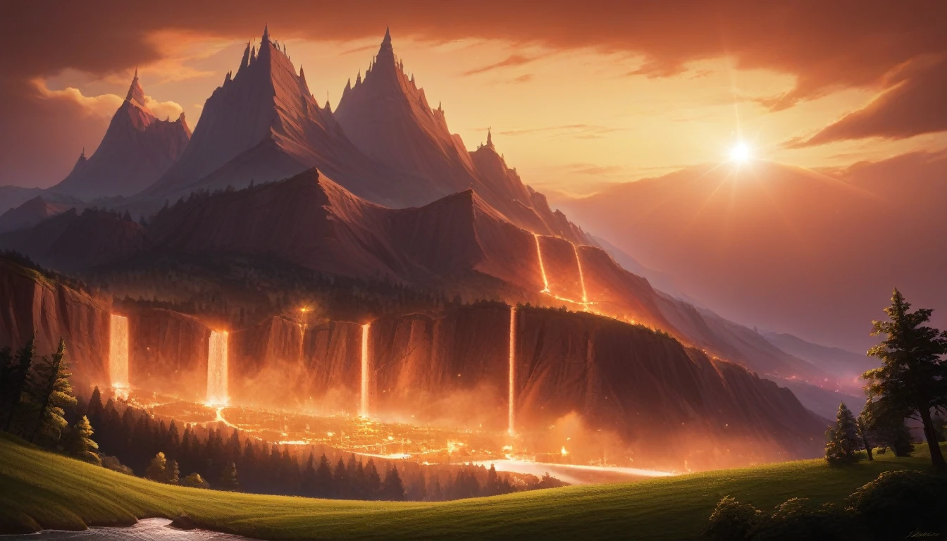 best quality,4k,8k,highres,masterpiece:1.2),ultra-detailed, (large masterpiece digital art), (detailed manga illustration), (detailed line art), cinematic lighting, (intricate details:1.3), (ultra-detailed:1.3), (illustration:1.3), (sharp focus:1.3), (natural lighting:1.05), (vivid colors:1.3), (masterpiece), (best quality:1.4), dynamic lighting, high quality, The Chaotic Empyrean Dominion of Dracosphere is a realm of stark contrasts and breathtaking beauty. The skies are often painted with storms of swirling colors, casting vibrant hues across landscapes filled with both chaotic energy and serene elemental harmony. Towering peaks with molten summits pierce the sky, while lush forests with trees ablaze in ethereal flames stretch across vast plains. Rivers of liquid fire flow alongside streams of shimmering crystal, and the air is alive with the roar of dragons and the whispers of arcane magic., cinematic lighting, dramatic atmosphere, Atey Ghailan, Jeremy Mann, Greg Manchess, Antonio Moro, trend in ArtStation, trend in CGSociety, Intricate, High Detail, Sharp focus, dramatic and photorealistic painting art by Midjourney and Greg Rutkowski, Jeff Bridges, ((cartoon style)), Marvel Cinematic Universe style,