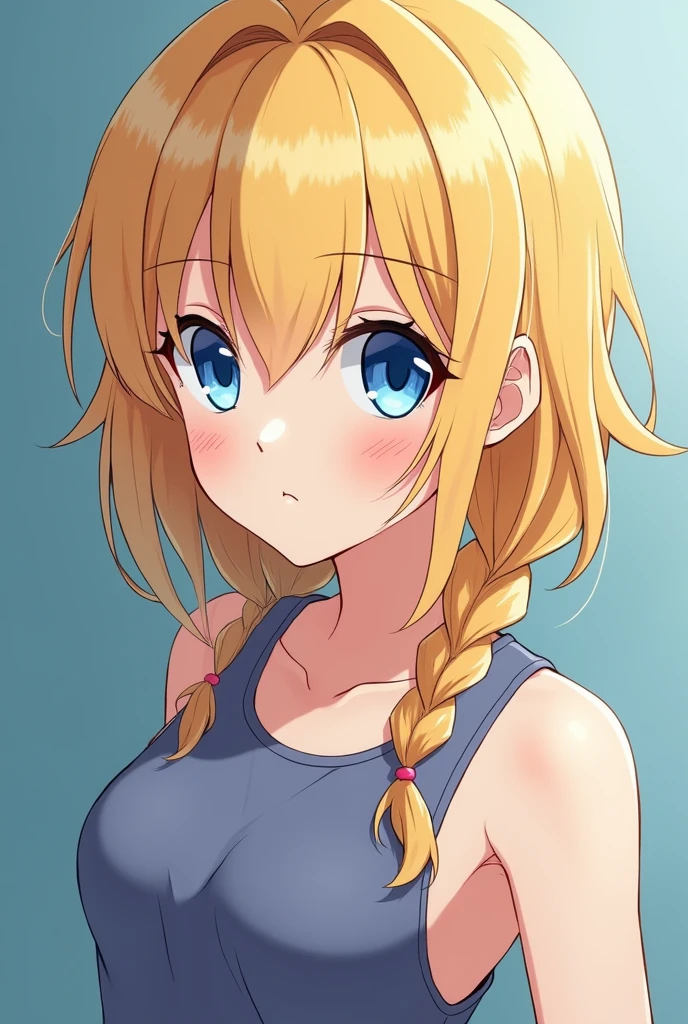 creates an image of a blond, blue-eyed teenager, anime style, only create from chest up, It&#39;s for a music album logo