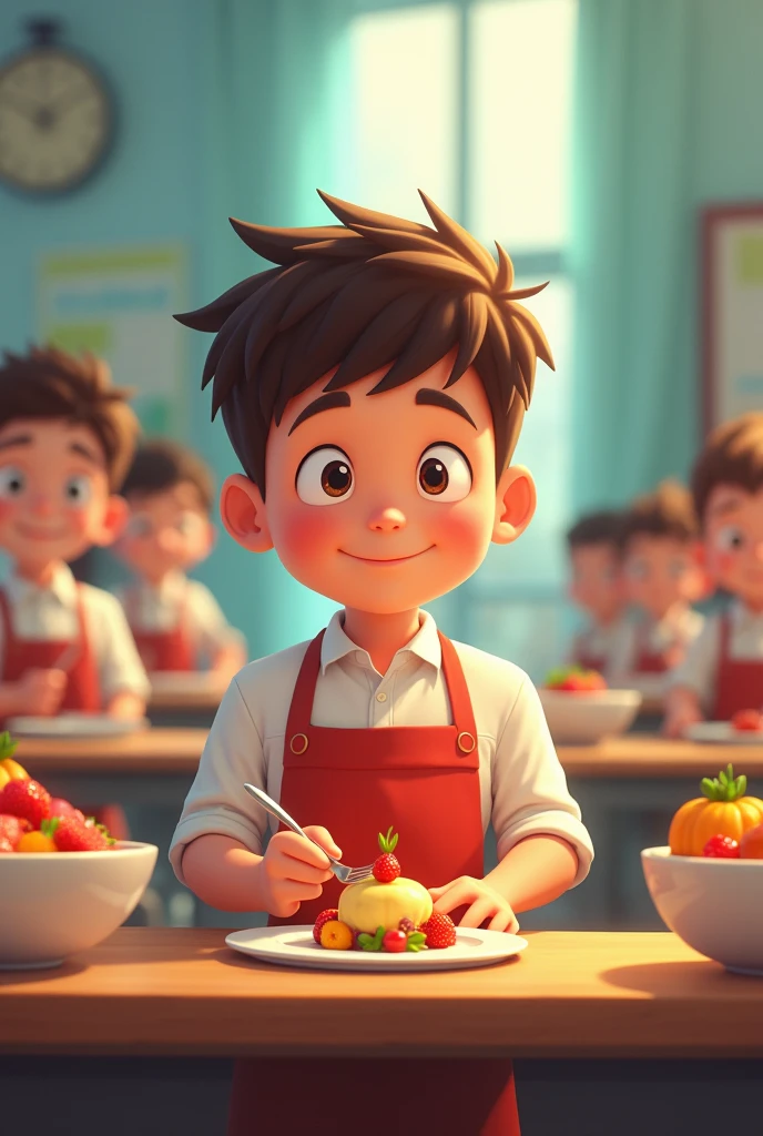 The Chef: A boy dreams of winning his school's cooking competition but lacks experience. He spends weeks learning new recipes and perfecting his skills, eventually creating a dish that impresses the judges and earns him the top prize.