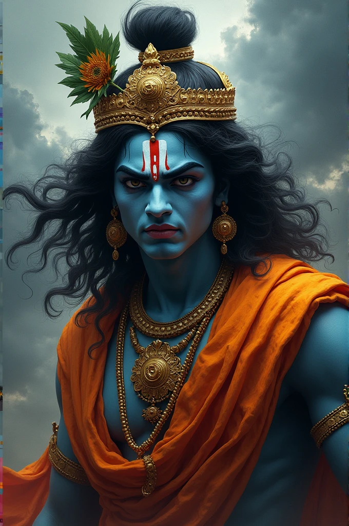 Indian beautiful lord Krishna in agressive