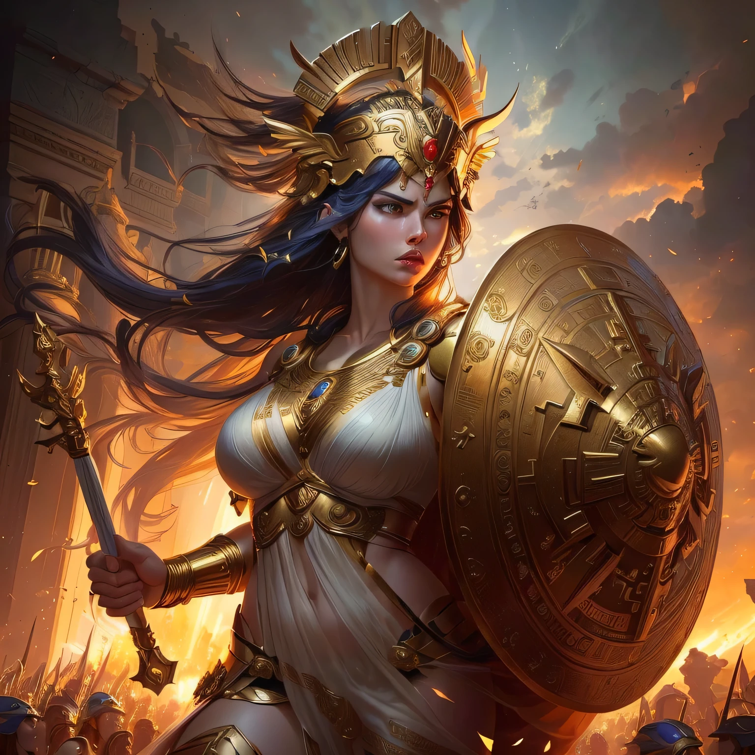 Queen Athena and her golden shield