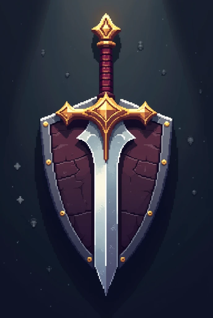 "In a fantasy world full of epic battles, You are summoned to create a legendary sword design, Known as Aegis. Aegis is a legendary sword,Placed inside the shield, Represents strength and protection. Your mission is to use your pixel art skills to create impressive Aegis representations. The shield should have a strong and imposing appearance, Details and textures reflect its powerful nature. The sword inside the shield should convey both elegance and danger. Use limited colors to create clarity, Striking pixelated image. Get creative with details and shadows,Bring Aegis to life, Become a feared and admirable weapon in the game world. Show off your pixel art skills,And create amazing pixel art from Aegis,to please the players!"