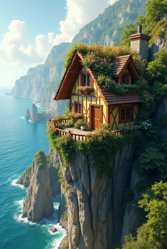 Flower House Europe Flower Roof Sea Cliff