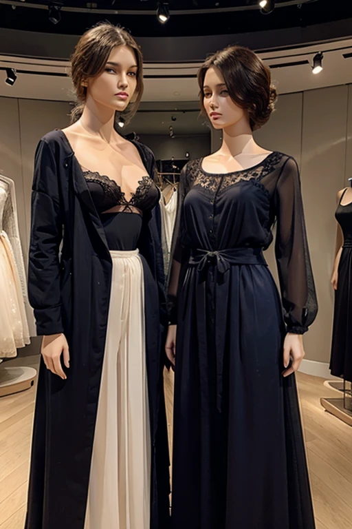 Beautiful clothes displayed on many mannequins