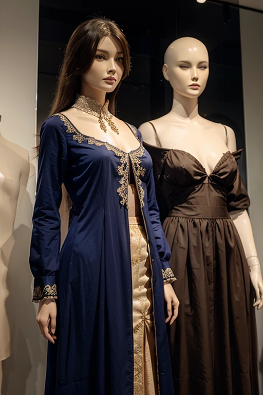 Beautiful clothes displayed on many mannequins 