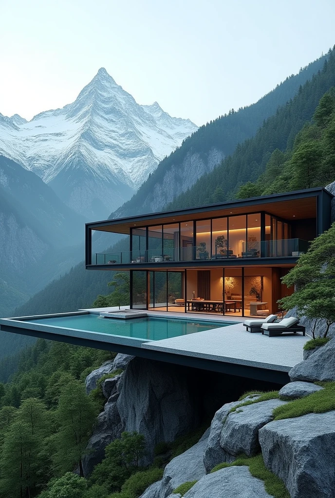 In the mountains of Japan、Luxury glass villa with pool