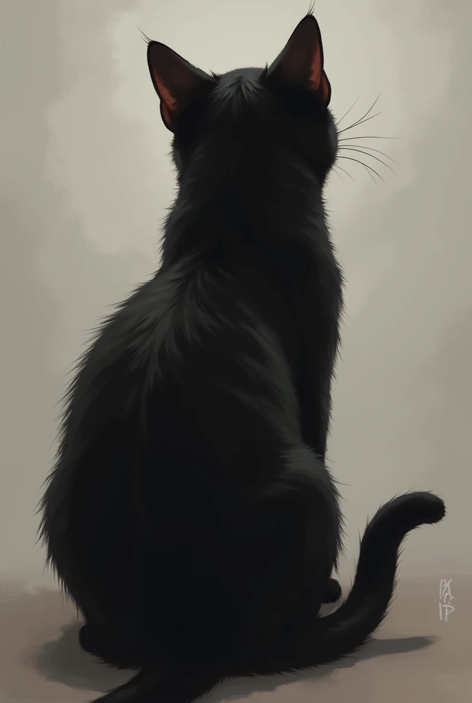 real,cat,negro, backwards,((leaning slightly to the left))