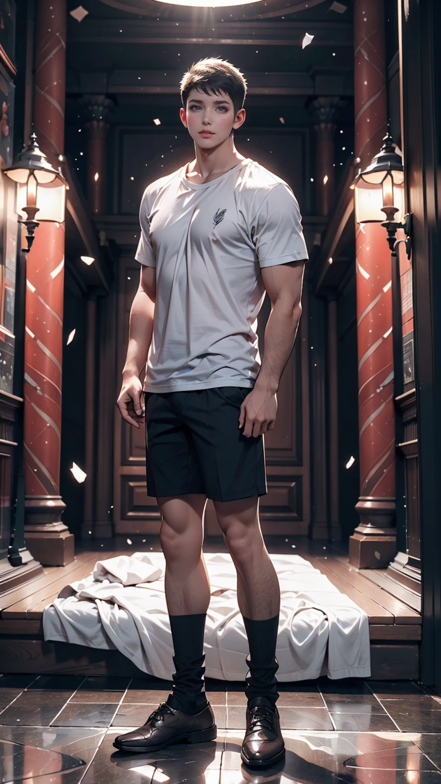 White T-shirt, Adorable,Hail 33, 18-year-old(1.0),(Scattered beneath the surface:1.1),Sharp focus,Award-winning photo,Professional portrait photography,RAW Photos (Highly detailed background:1.2),(Fantasy:0), Dramatic lighting, Full body portrait, Are standing, Full body photo, Full body photograph, Full Body Shot,