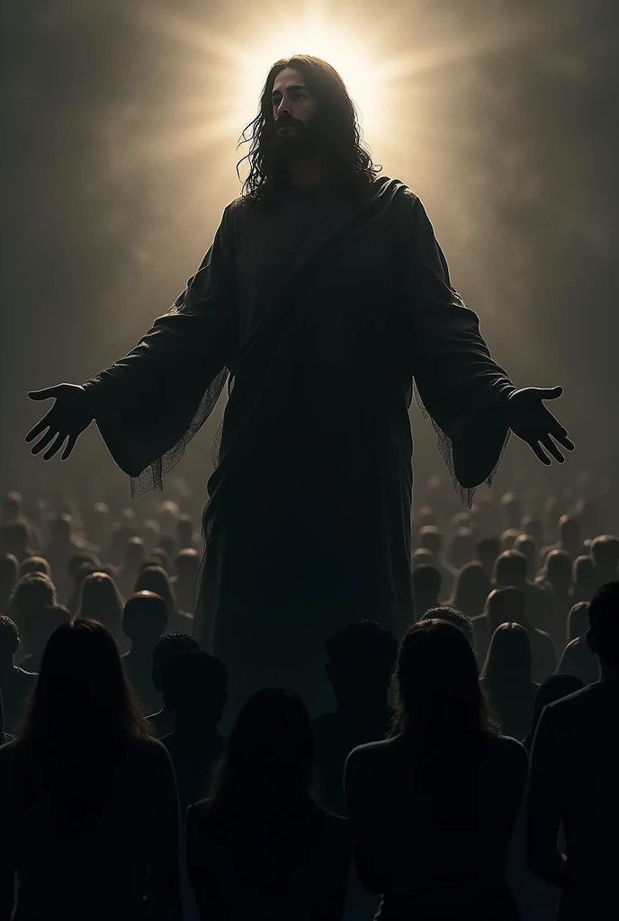 Generate an image/silhouette of Jesus made with people