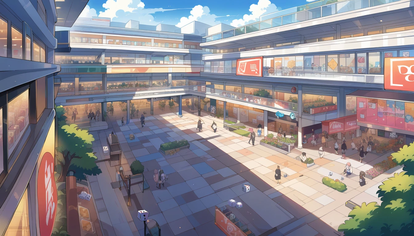 masterpiece, best quality, 1 business man, (dice:1.4), open plaza, shopping mall, mob, summer
