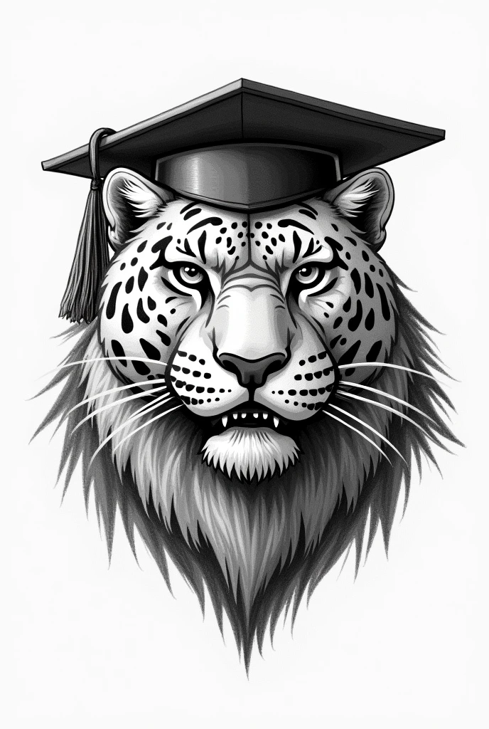 Logo of a jaguar wearing a graduation cap and showing school sportsmanship drawn with a black pencil