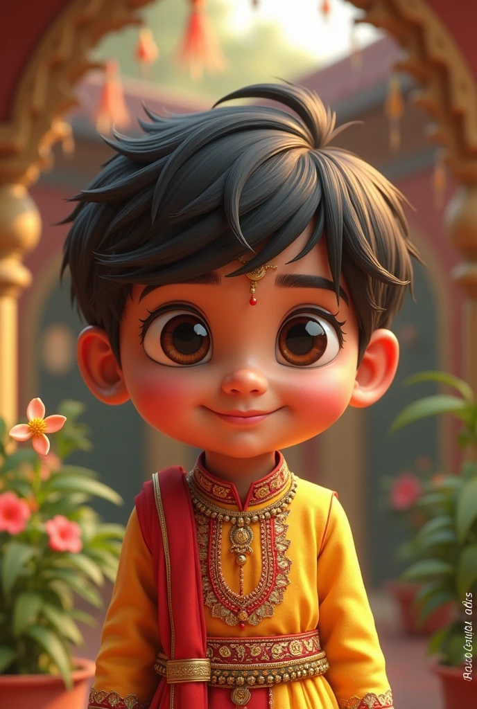 Generate Prahlad a little cute boy in traditional Indian attire
