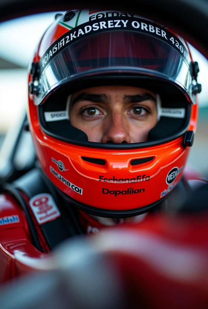 a Formula 1 racing driver Checo Perez, detailed portrait, realistic, photorealistic, highly detailed, hyper-realistic, extremely detailed eyes and face, beautiful detailed eyes, beautiful detailed lips, longeyelashes, racing suit, in a Formula 1 racing car, racetrack background, motion blur, dynamic lighting, vibrant colors, cinematic, masterpiece, 8k, best quality