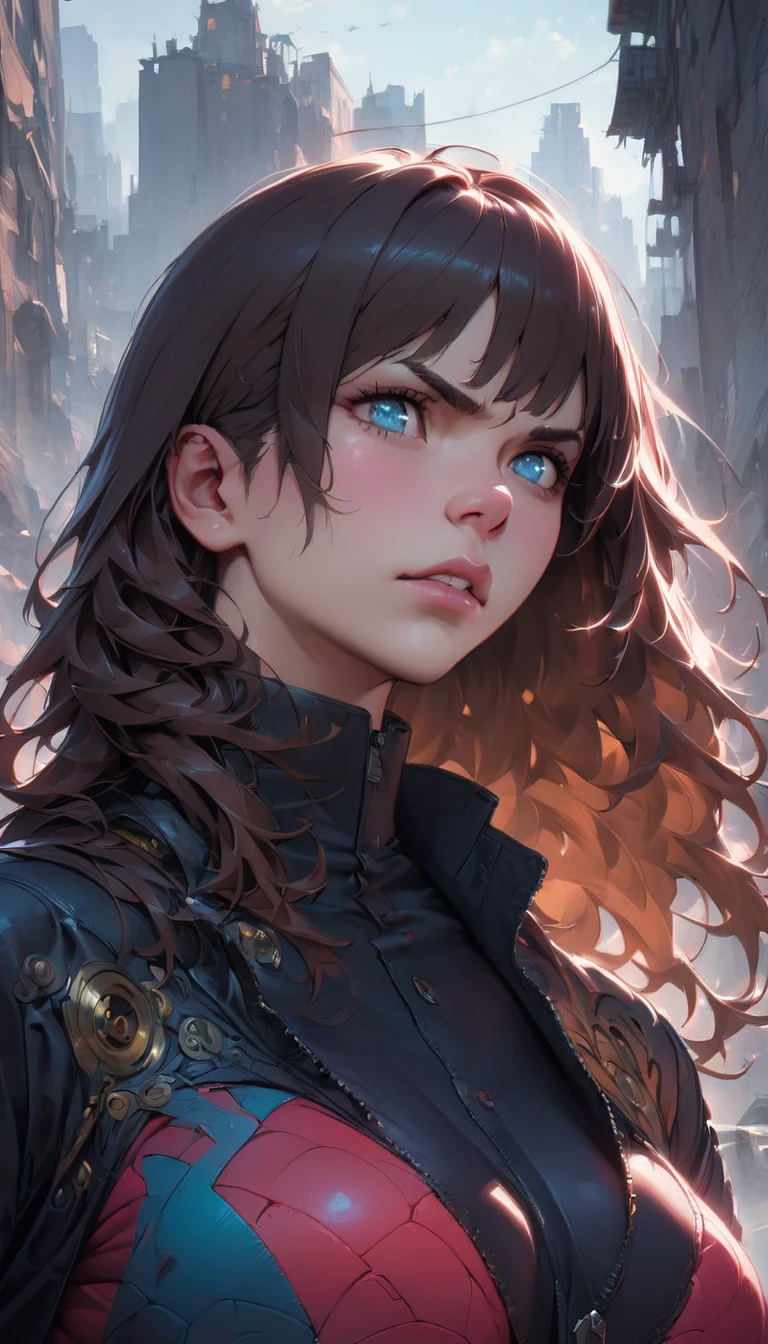 best quality,4k,8k,highres,masterpiece:1.2),ultra-detailed, extremely detailed eyes, extremely detailed body, (large masterpiece digital art), (detailed manga illustration), (detailed line art), ((perfect anatomy)), (intricate details:1.3), (ultra-detailed:1.3), (illustration:1.3), (sharp focus:1.3), (natural lighting:1.05), (vivid colors:1.3), (masterpiece), (best quality:1.4), (perfect anatomy:1.4), high quality, expressive eyes, full body, detailed face, beautiful face, perfect face, ((1boy)), angry, ((male focus)), muscular, detailed messy hair, long hair, brown hair, blue eyes, t-shirt, jean pants, sneakers, cinematic lighting, dramatic atmosphere, Atey Ghailan, Jeremy Mann, Greg Manchess, Antonio Moro, trend in ArtStation, trend in CGSociety, Intricate, High Detail, Sharp focus, dramatic and photorealistic painting art by Midjourney and Greg Rutkowski, Jeff Bridges, ((cartoon style)), Marvel Cinematic Universe style, (((ruined city in the background))),