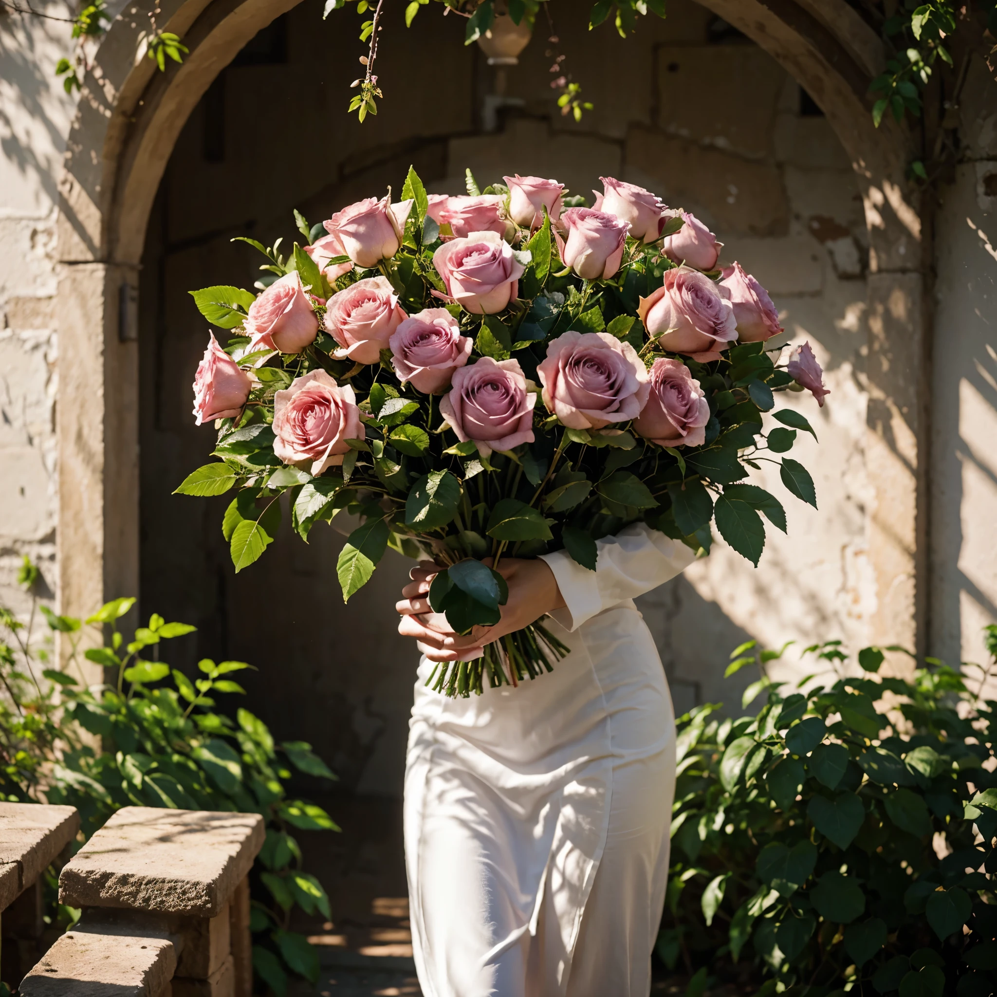 A beautiful bouquet of pink roses, delicate petals, lush foliage, soft natural lighting, high resolution, intricate details, photorealistic, 8k, masterpiece, professional photography, vibrant colors, dramatic shadows, cinematic composition, natural bokeh effect