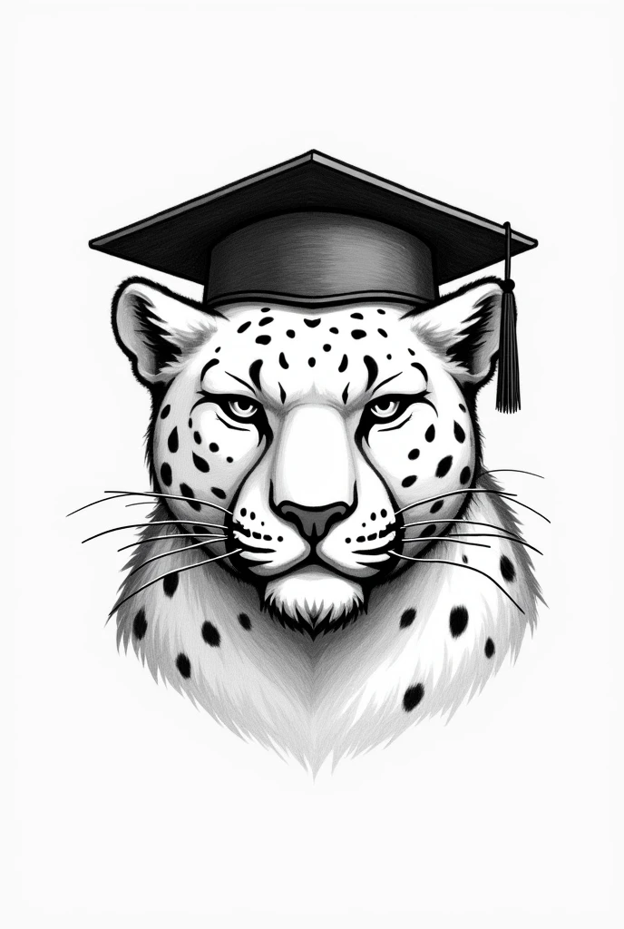 Logo of a painted jaguar wearing a graduation cap and showing school sportsmanship drawn with a black pencil without hair or beard and without showing teeth