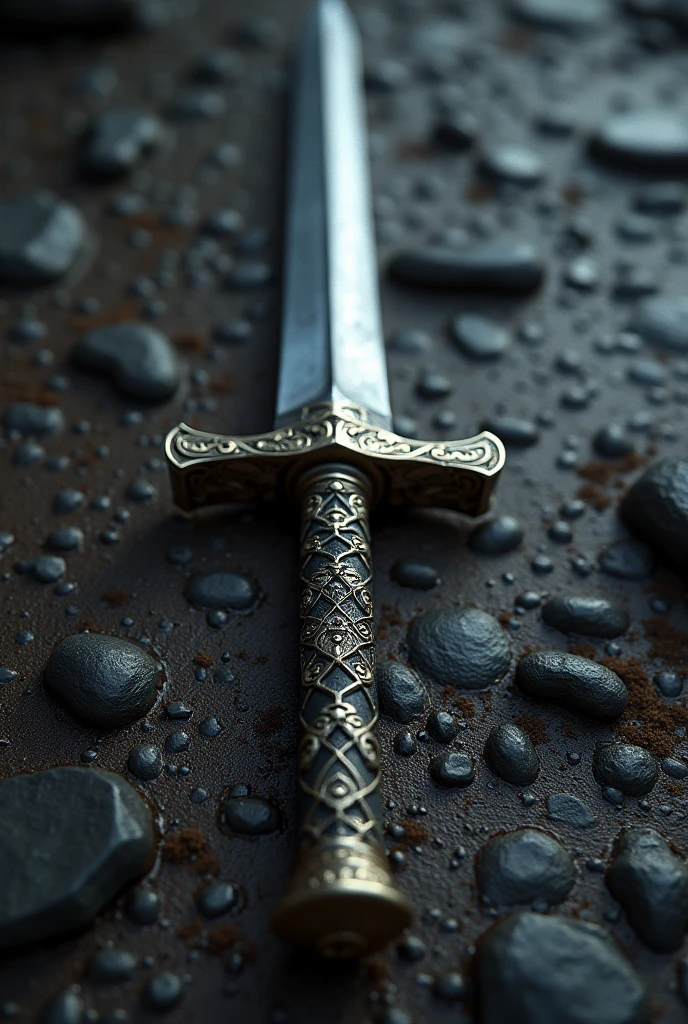 (Outstanding、Professional、Surreal)、Detailed sword, Longsword, Duan Ping, Metallic texture, Lying on the ground