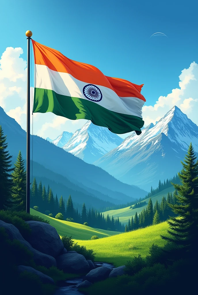 Genrate a a unique  poster  background that have indian flag and beautiful environment and dont have person one more part 3