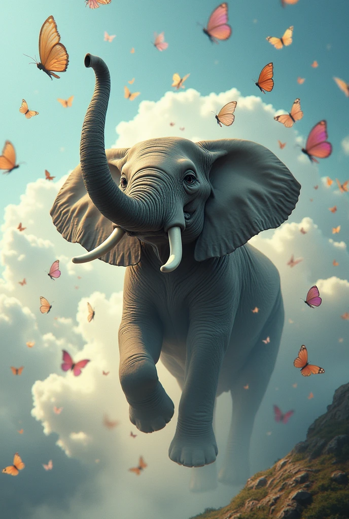 An elephant is flight by thousand butterflies