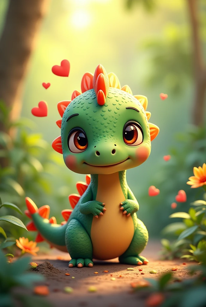 A cute dinosaur with hearts 