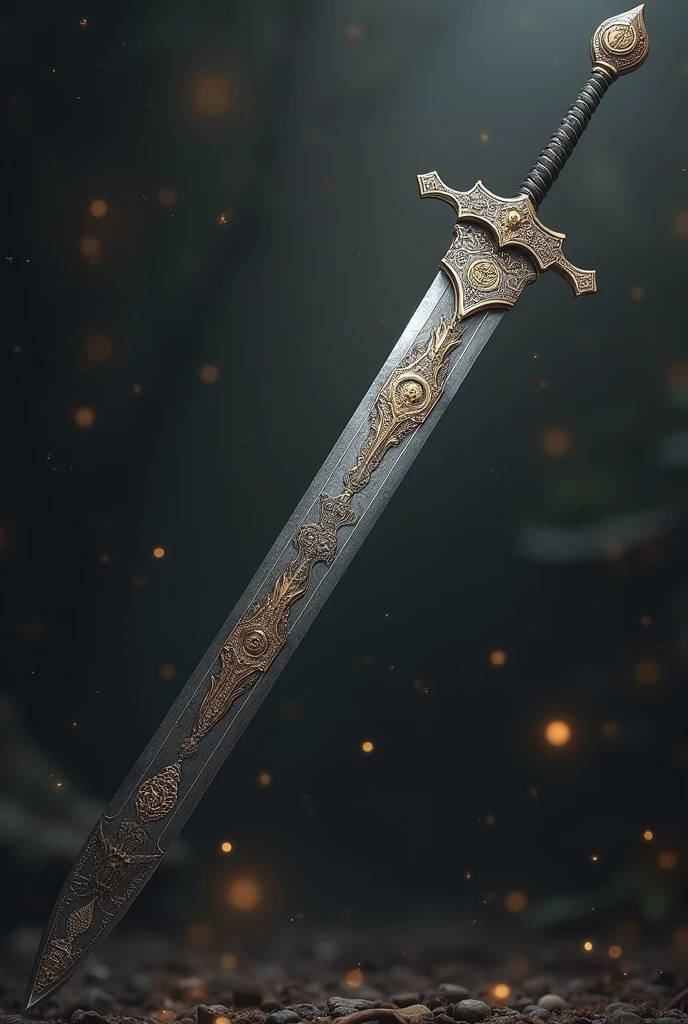 (Outstanding、Professional、Surreal) side view, full size, Detailed sword, Longsword, Duan Ping, Metallic texture