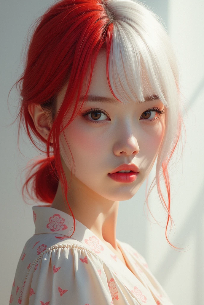 Japanese woman with red and white hair