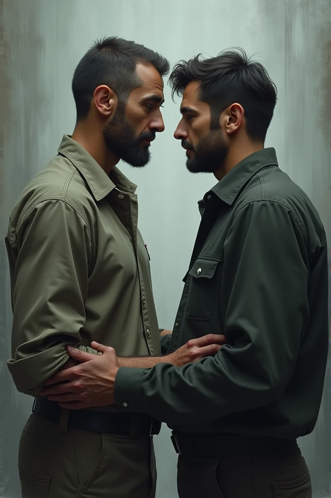 Two mans face to face looking. One man is presented drug addicted. Other man is presented rehabilitation of drugs.