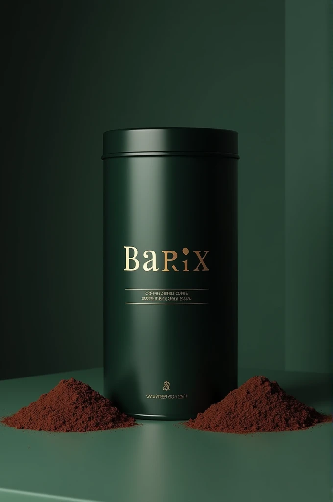 I want a new and special packaging for coffee powder in the shape of a black or very dark green cylinder with the Barix brand