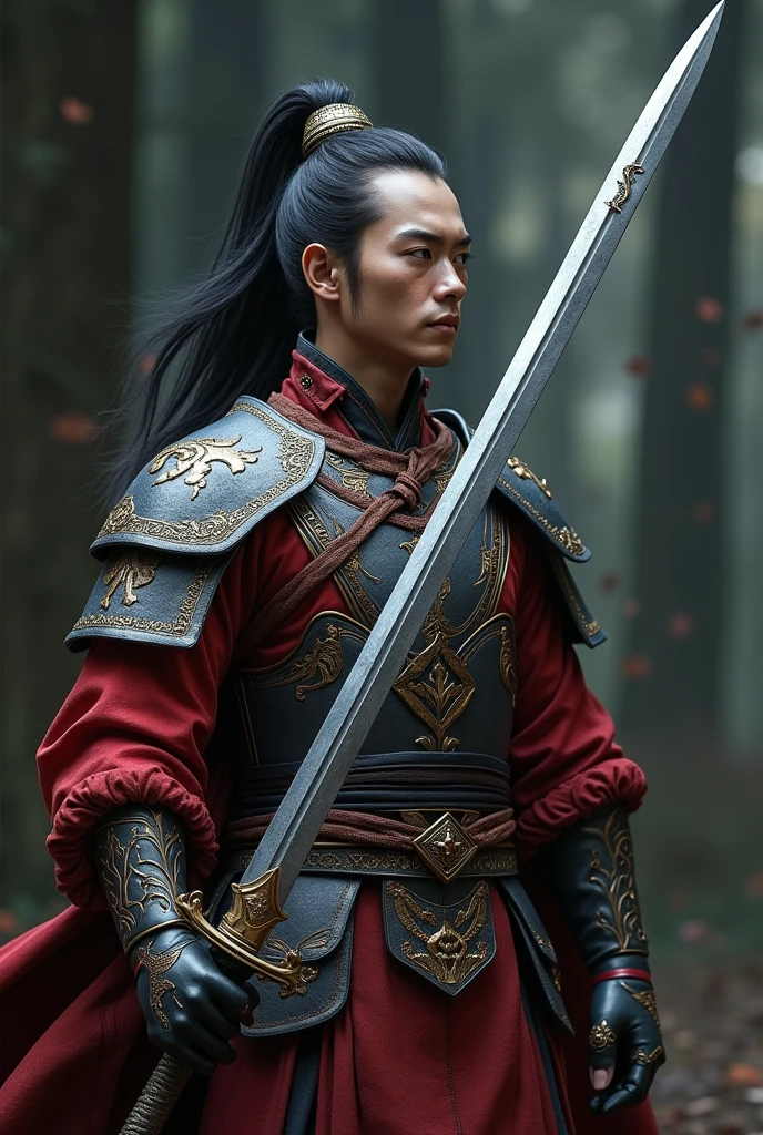 (Outstanding、Professional、Surreal) side view, full size, Detailed sword, Longsword, Duan Ping, Metallic texture