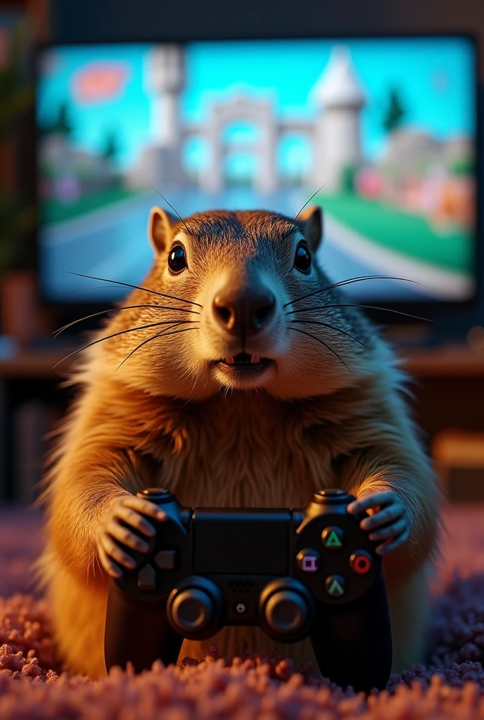 a groundhog playing video games