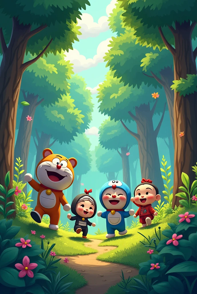 Oggy,shinchan, Doraemon,bheem,ninja hattori in forest
