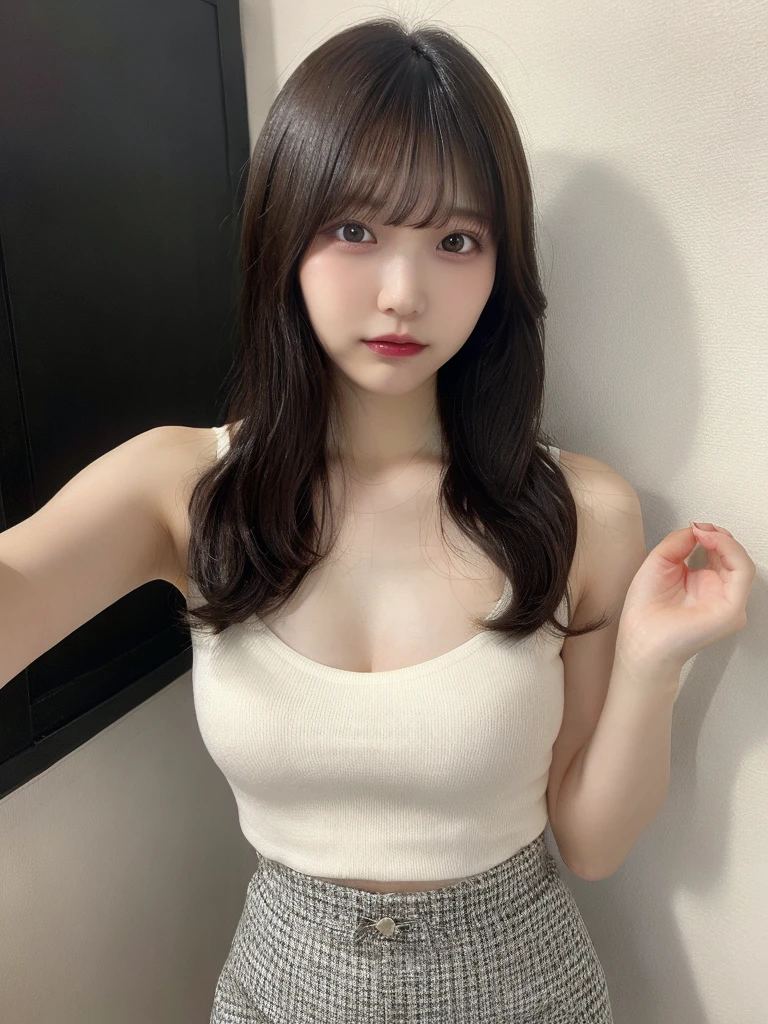live-action、22 years old、The whole body is shown:1.2、muste piece, highest quality, super detailed, finely, High resolution, 8k wallpaper, perfect dynamic composition, i am a photographer, she is a model, detailed and beautiful eyes,I can see the nipples:1.2、I can see your breasts, long hair, big breasts, Natural color lip, random sexy poses, Plain wall background, Selfie, ,mini skirt, i can see your underwear, i can see your feet, I can see your pants , Raise your skirt, The whole body is visible