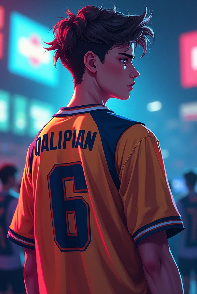 A young man with esports jersy and has a QaLipian name on the back
