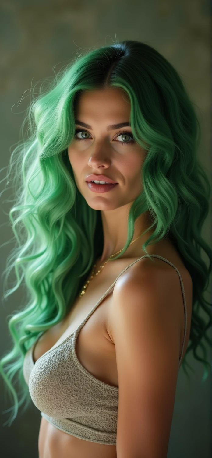 Beautiful busty green hair