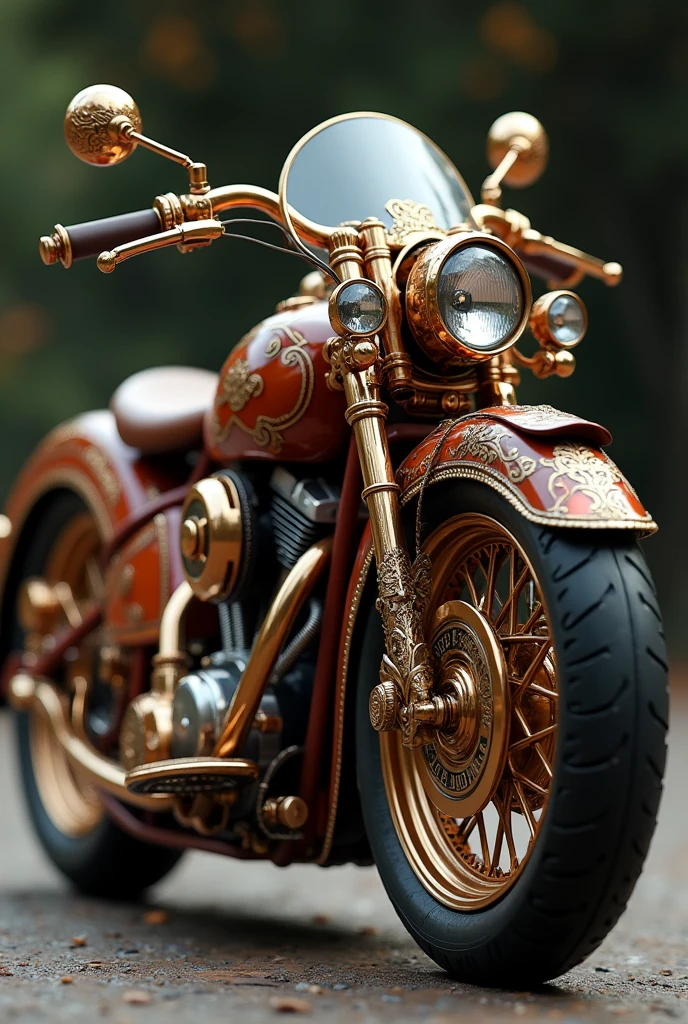 Hello, can you help me create a hyperrealistic motorcycle, based on the style of steampunck, Fabergé and art Nouveau, photorealistic, UHD 16K, thanks