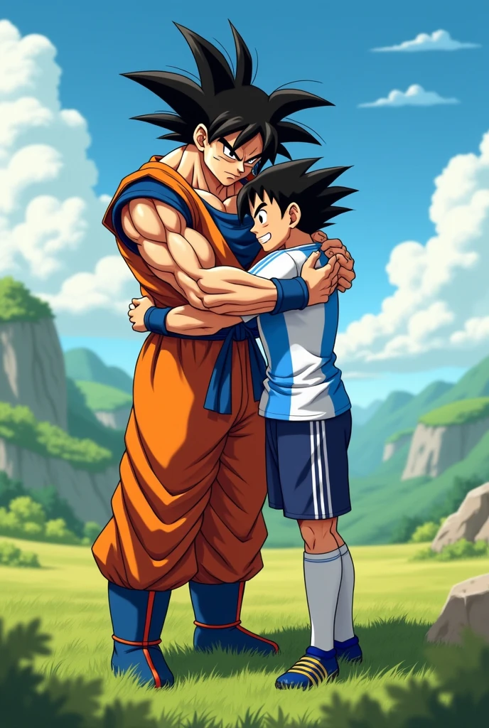 Goku hugging Juan Roman Riquelme 