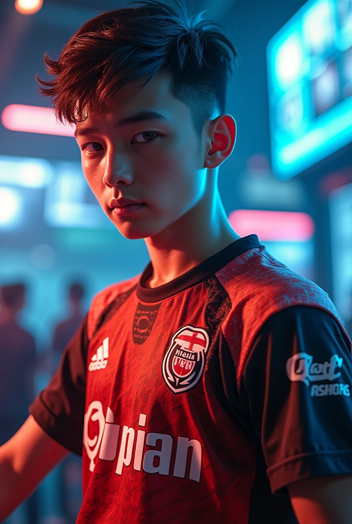 A young man with esports jersy and has a QaLipian name on the back.