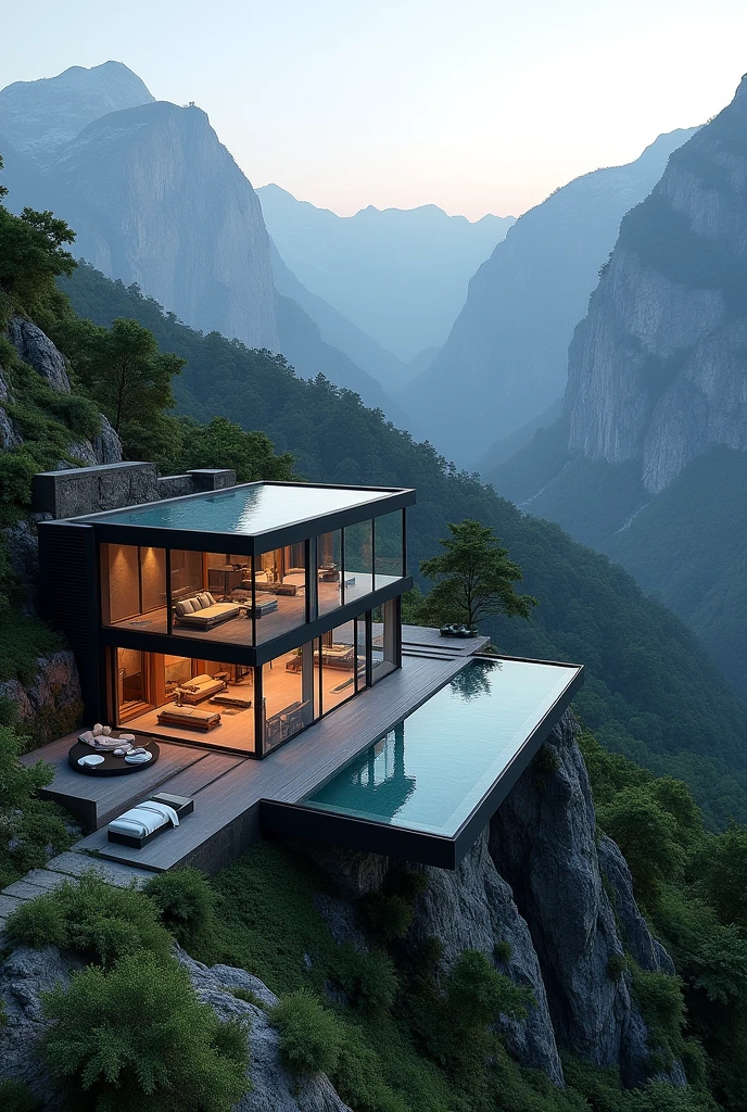 in the mountains、Luxury glass villa