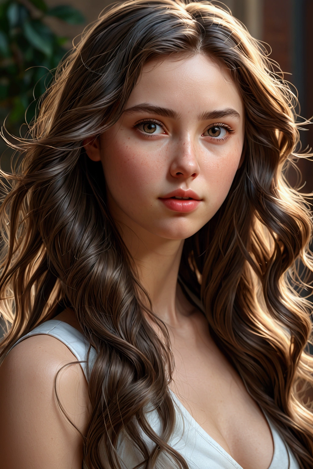 (raw photo, Best Quality), (realist, Photo realist: 1.3), Best Quality, Very detailed, masterpiece, Hyperdetail, illustration, 1 girl, dynamic angle, World masterpiece, disordered_long_hair, Best Quality, fondo de pantalla CG unity 8k, Caucasian perfect body, photographed with a Canon EOS R5, 50mm lens, f/2.8, HdR, (8k)