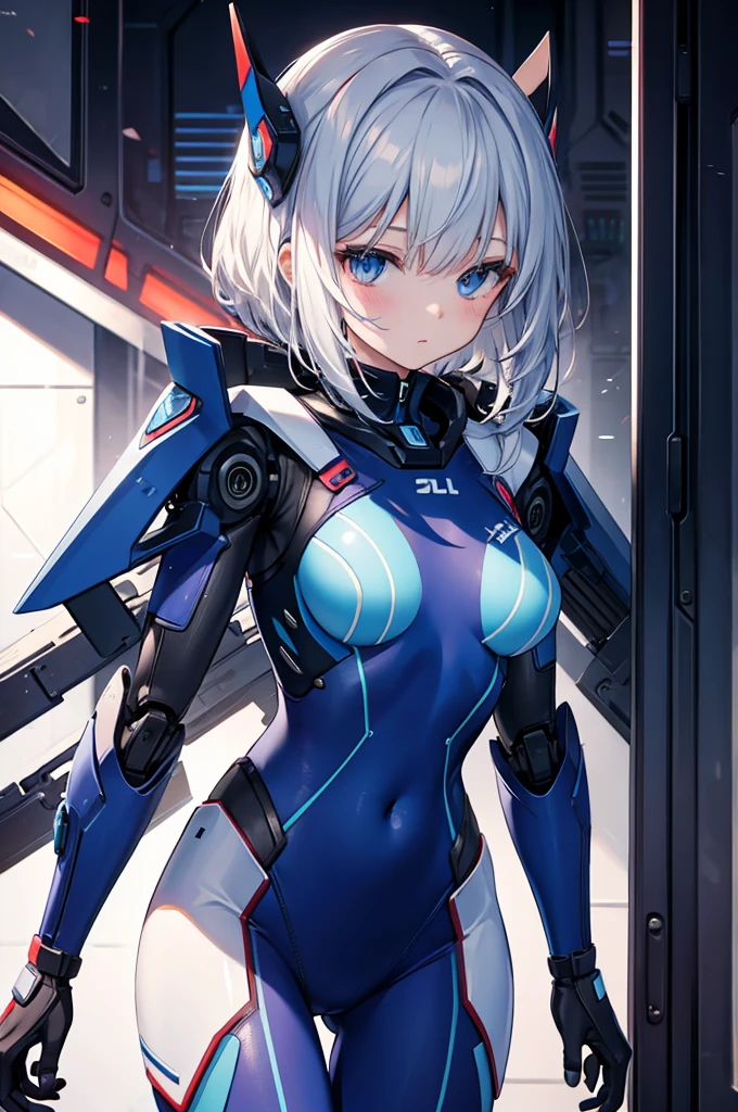 (((masterpiece、Highest image quality、highest quality、highly detailed unity 8kwallpaper)))、((Illustration of one girl))、(pilot)、(((blue silver short hair)))、red eyes、((tall))、(((muscle girl、muscular and strong body、abs、muscular and thick arms、muscular and thick legs、stocky build、muscular legs、broad shoulders))))、(((白いpilotスーツ)))、((manspreading、Sitting in the cockpit))、((space fighter cockpit、The Universe on the Monitor、Earth seen from space))