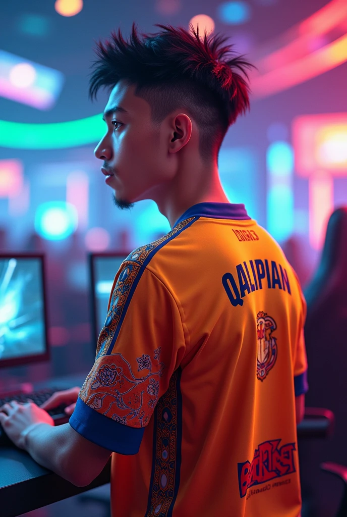 A young man with esports jersy and has a QaLipian name on the back.