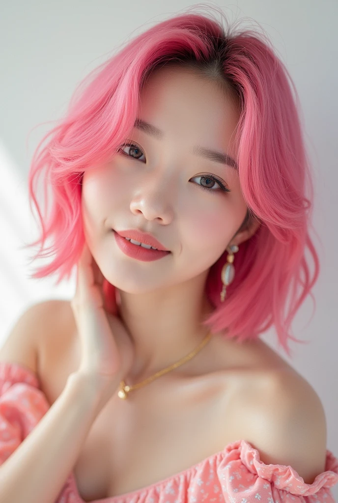 Pink hair idol cute pretty Korean idol bob hairstyle good K-POP real young