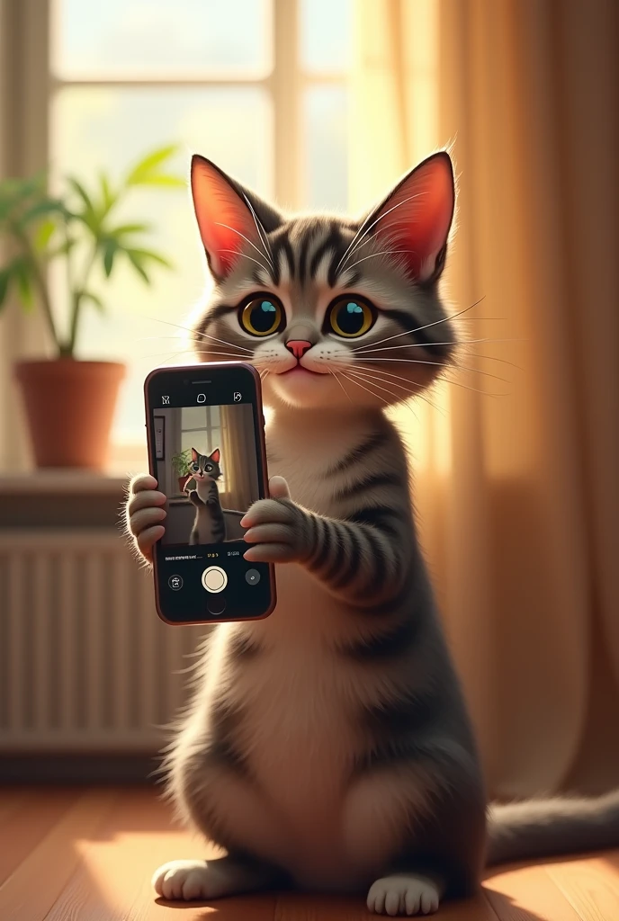 Beautiful noughty Cat taking selfie with Phone