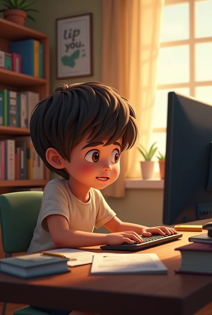 A child doing his homework on the computer