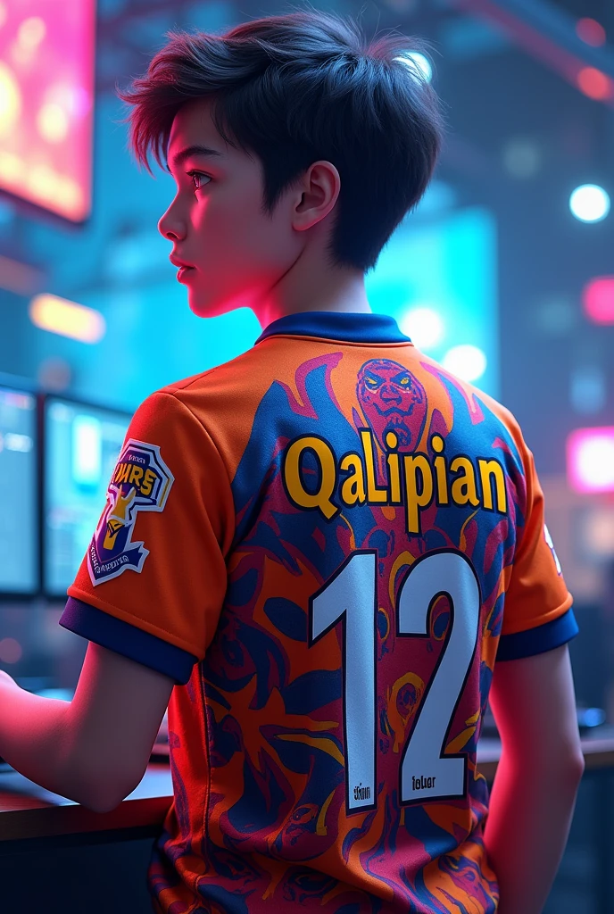 A young man with esports jersy and has a QaLipian name on the back.
