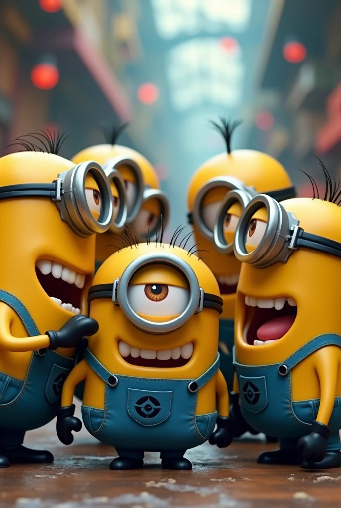 Minions bullying another minion and laughing at him