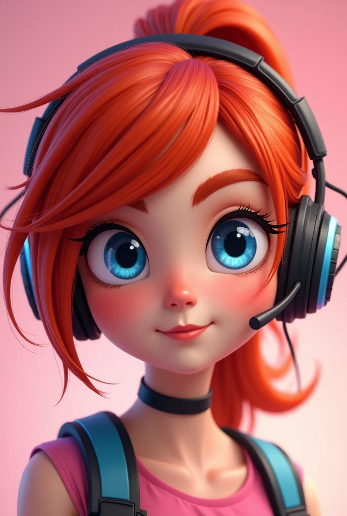 animated red head blue eyes girl girly gamer icon pink
