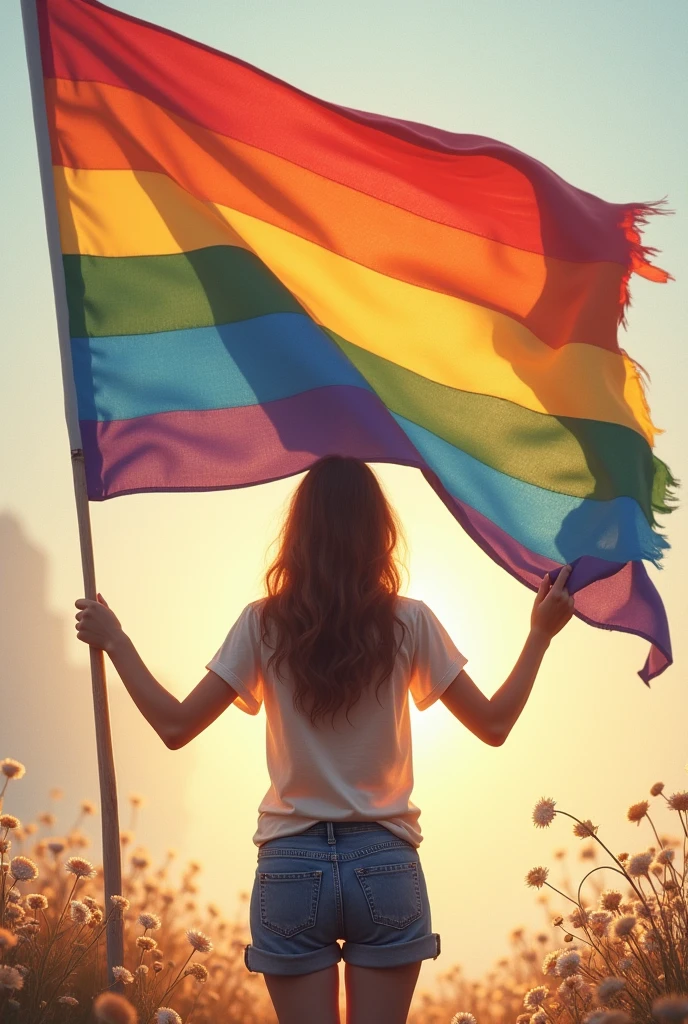 Pansexual Flag. Held by girl with back turned. May this be enlightened