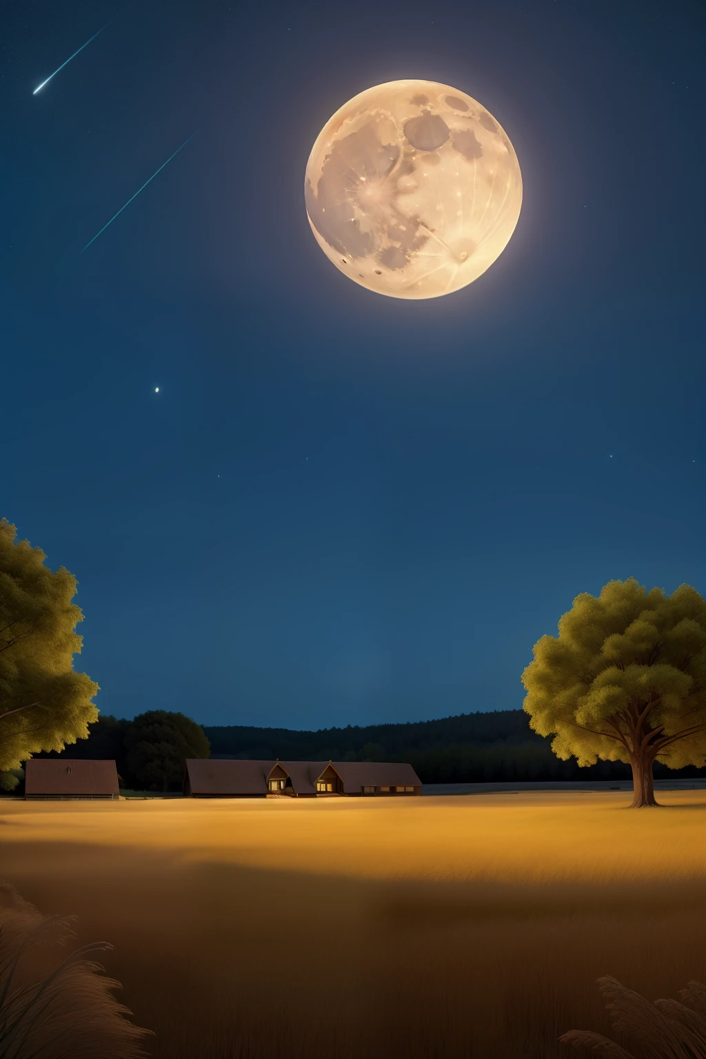 Reed field, full moon, lyrical, beautiful, night